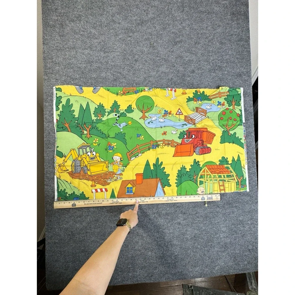 Cotton Bob the Builder Construction Fabric Panel Yellow Green‎ Multicolor